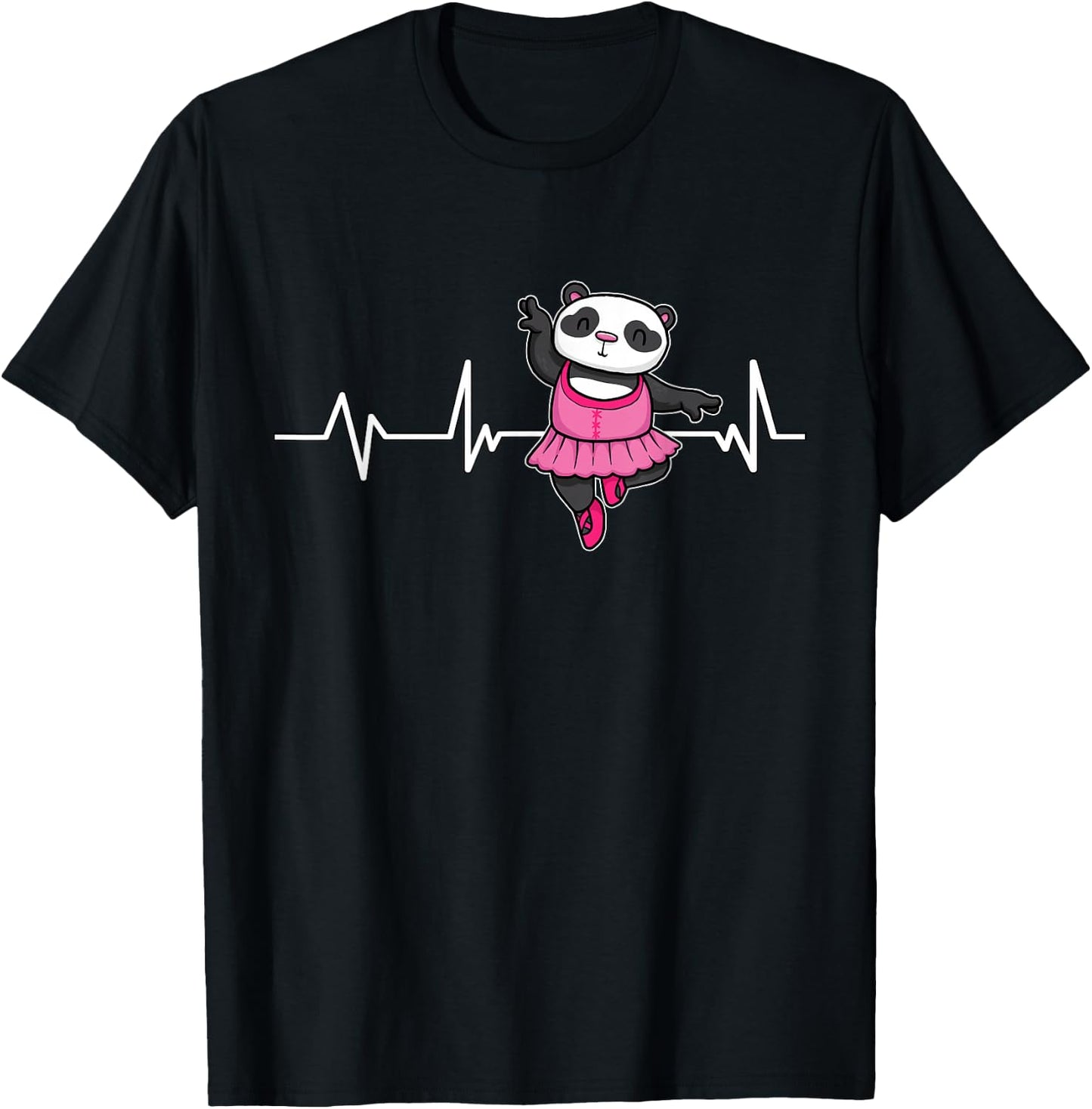Panda Bear Ballet Heartbeat EKG Ballerina Gift Panda Ballet T-Shirt - T-Shirt | Black