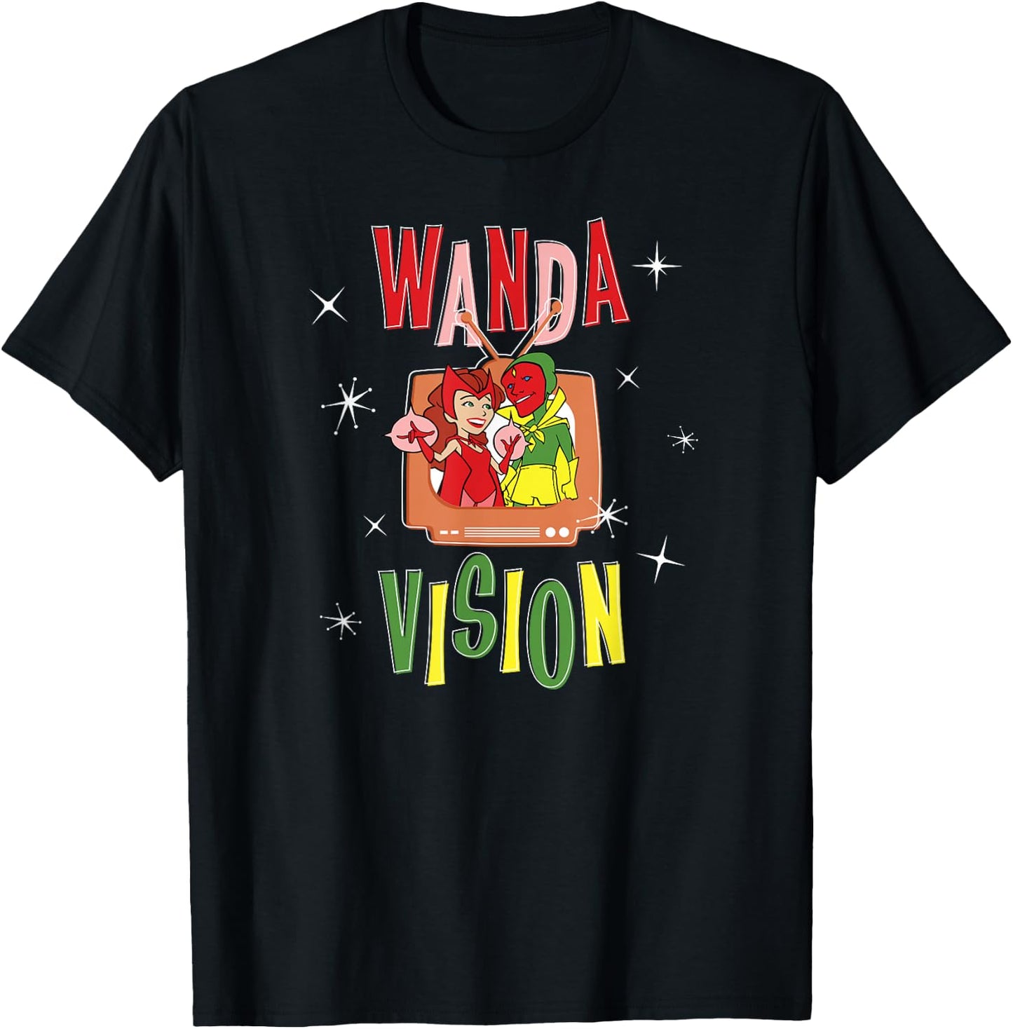 Marvel WandaVision Wanda & Vision Retro TV Artwork Small T-Shirt - T-Shirt | Black