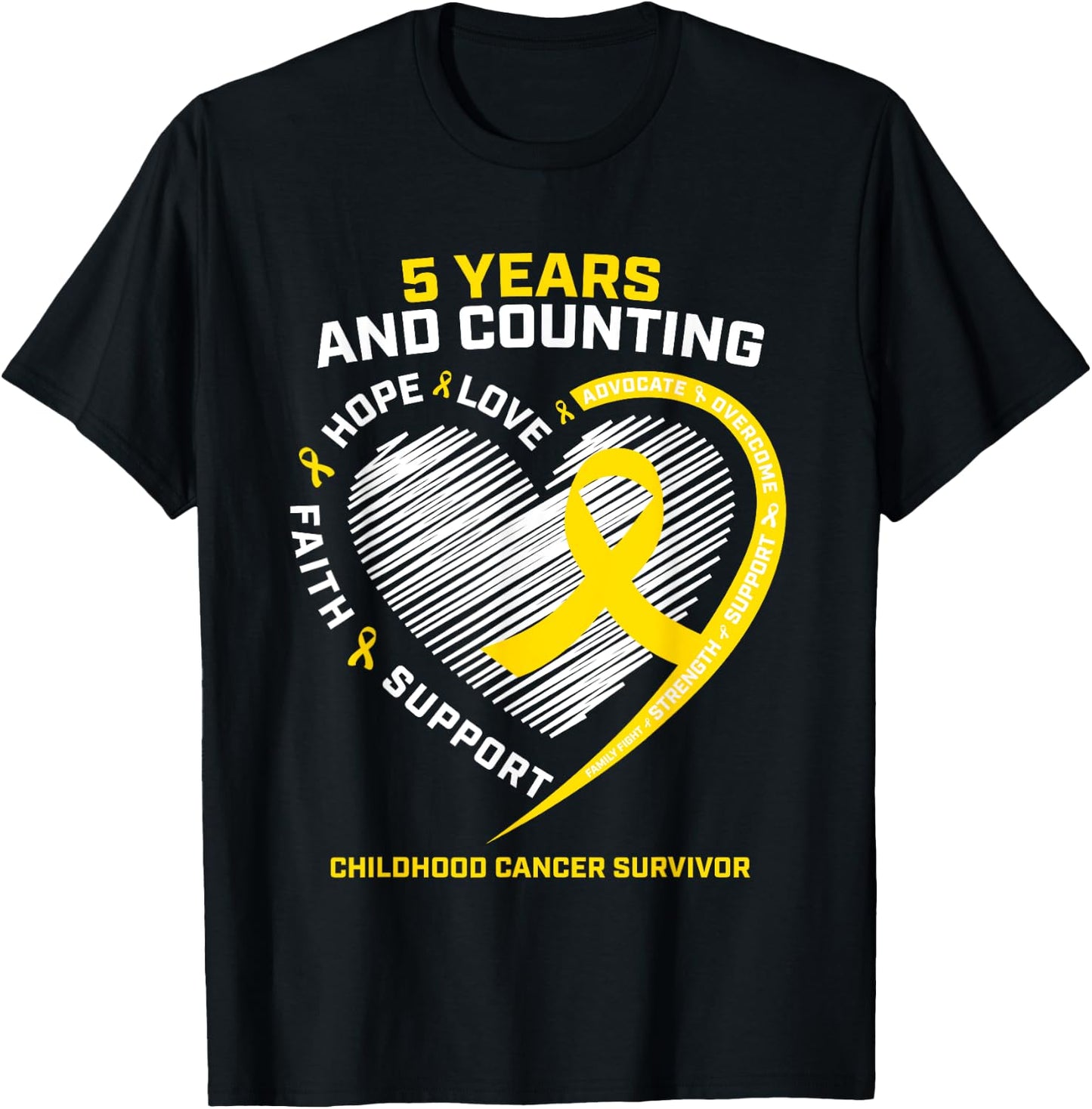 Girls Kids Boys 5 Year Gold Childhood Cancer Survivor Shirt T-Shirt - T-Shirt | Black