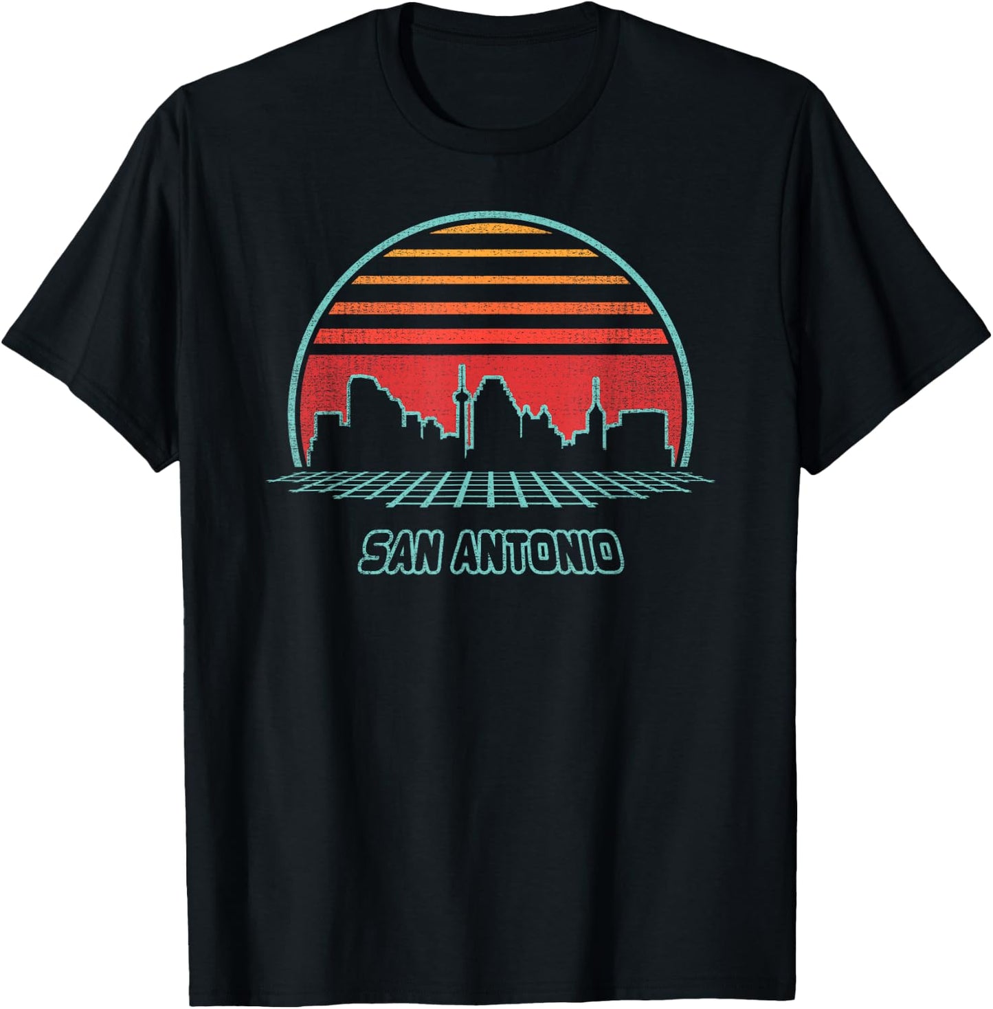 San Antonio City Skyline Retro 80s Style Souvenir Gift T-Shirt - T-Shirt | Black