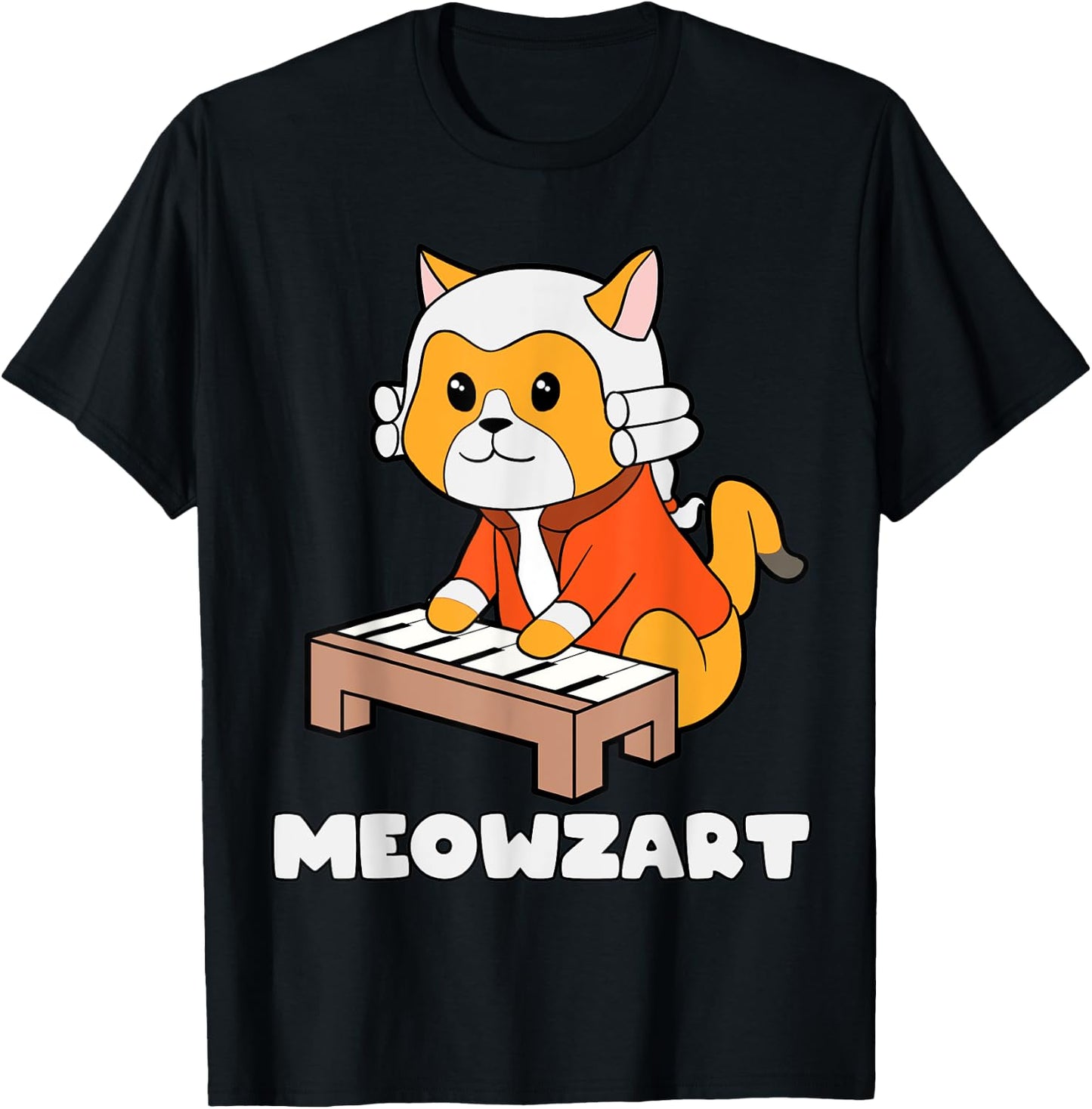 Meowzart Kitty Piano Funny Cat Lover Pun Classical Music Men Women Kids T-Shirt - T-Shirt | Black