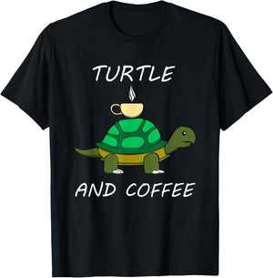 Turtle and Coffee Cute Tortoise Caffeine T-Shirt - T-Shirt | Black