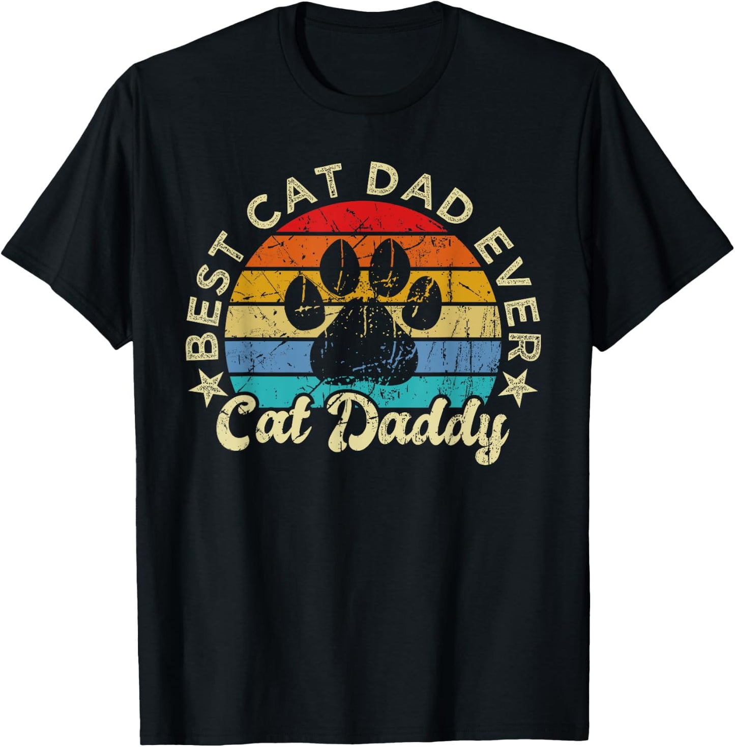 Funny Cat Daddy Shirt Cat Father Vintage Best Cat Dad Ever T-Shirt - T-Shirt | Black