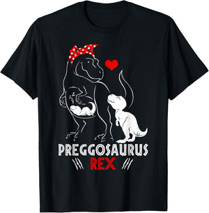 Mamasaurus Rex Pregosaurus Funny Pregnancy Have Two Kids T-Shirt - T-Shirt | Black