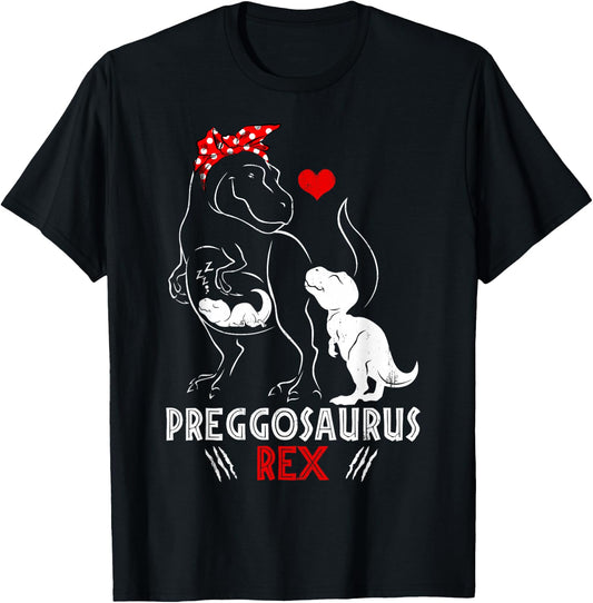 Mamasaurus Rex Pregosaurus Funny Pregnancy Have Two Kids T-Shirt - T-Shirt | Black