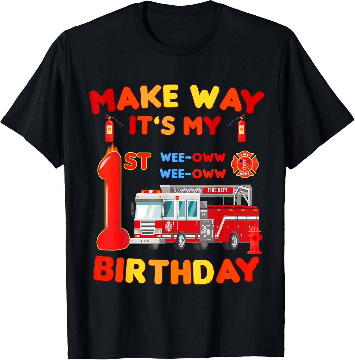 make way it's my 1st Birthday Firefighter firetruck toddler T-Shirt - T-Shirt | Black