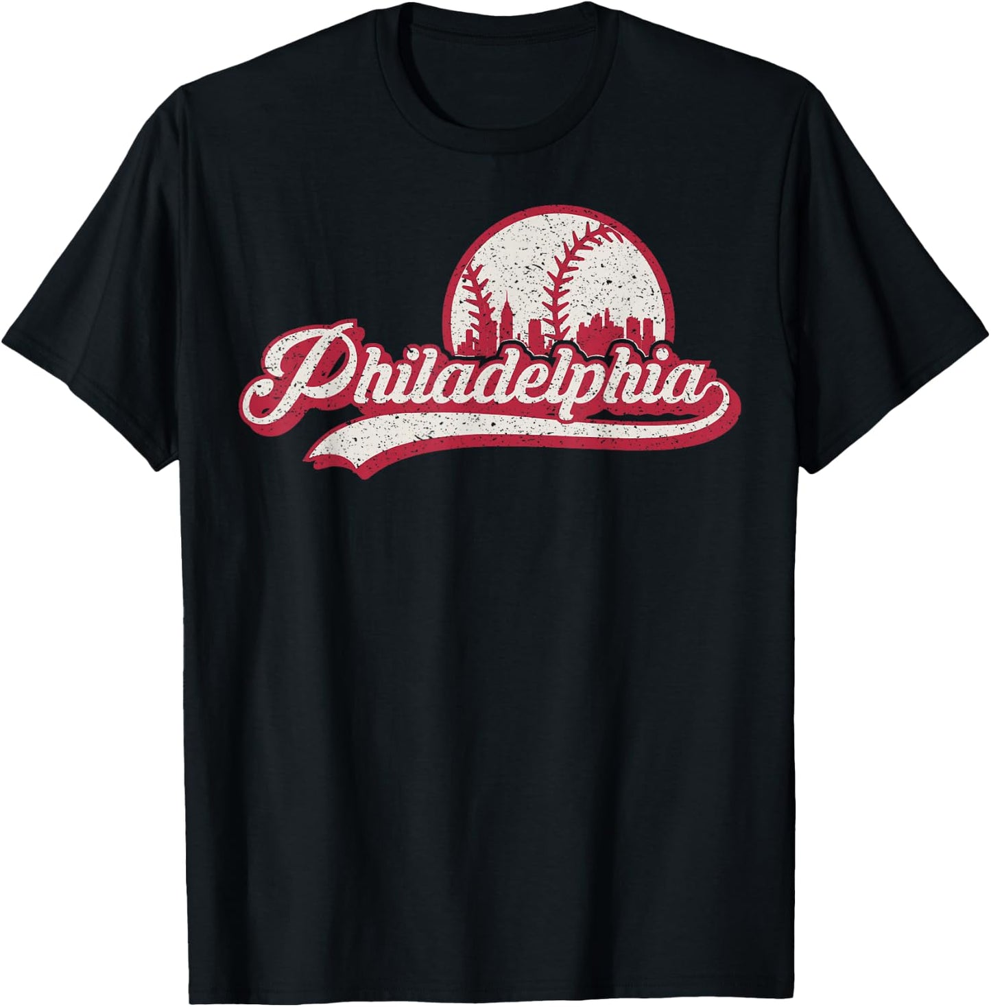 Vintage Distressed Philly Baseball Lovers Philly Cityscape T-Shirt - T-Shirt | Black