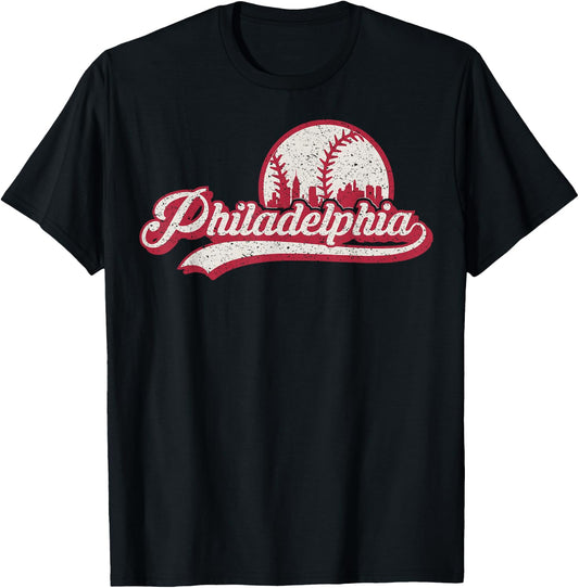 Vintage Distressed Philly Baseball Lovers Philly Cityscape T-Shirt - T-Shirt | Black