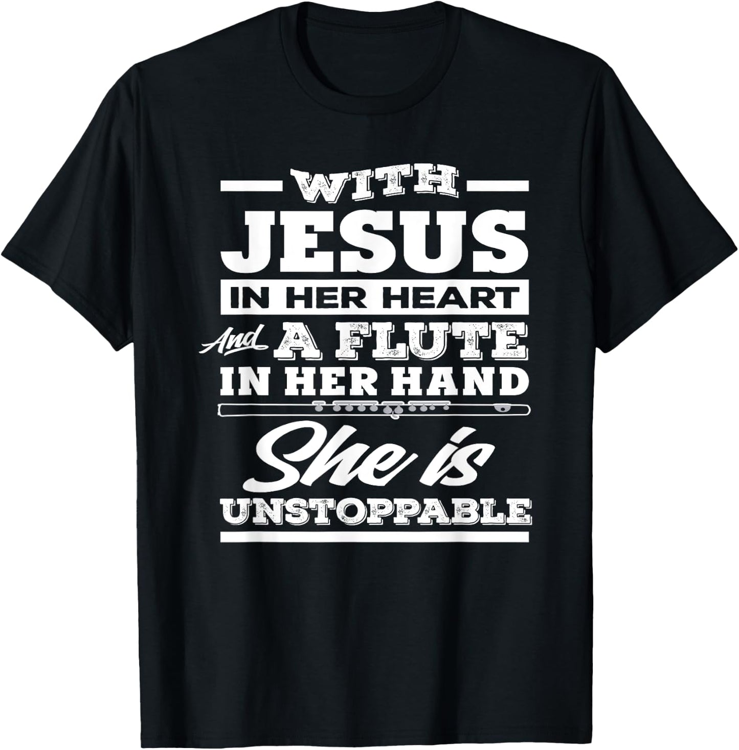 Christian Flute Player Gift Woman Girl Flutist T-Shirt - T-Shirt | Black