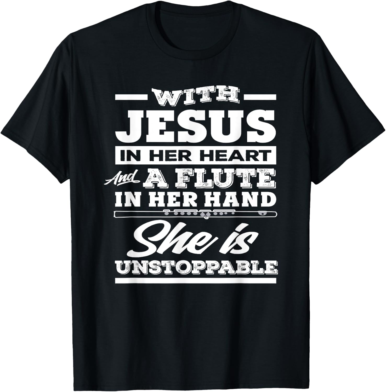 Christian Flute Player Gift Woman Girl Flutist T-Shirt - T-Shirt | Black