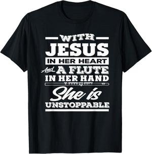 Christian Flute Player Gift Woman Girl Flutist T-Shirt - T-Shirt | Black