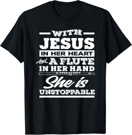 Christian Flute Player Gift Woman Girl Flutist T-Shirt - T-Shirt | Black