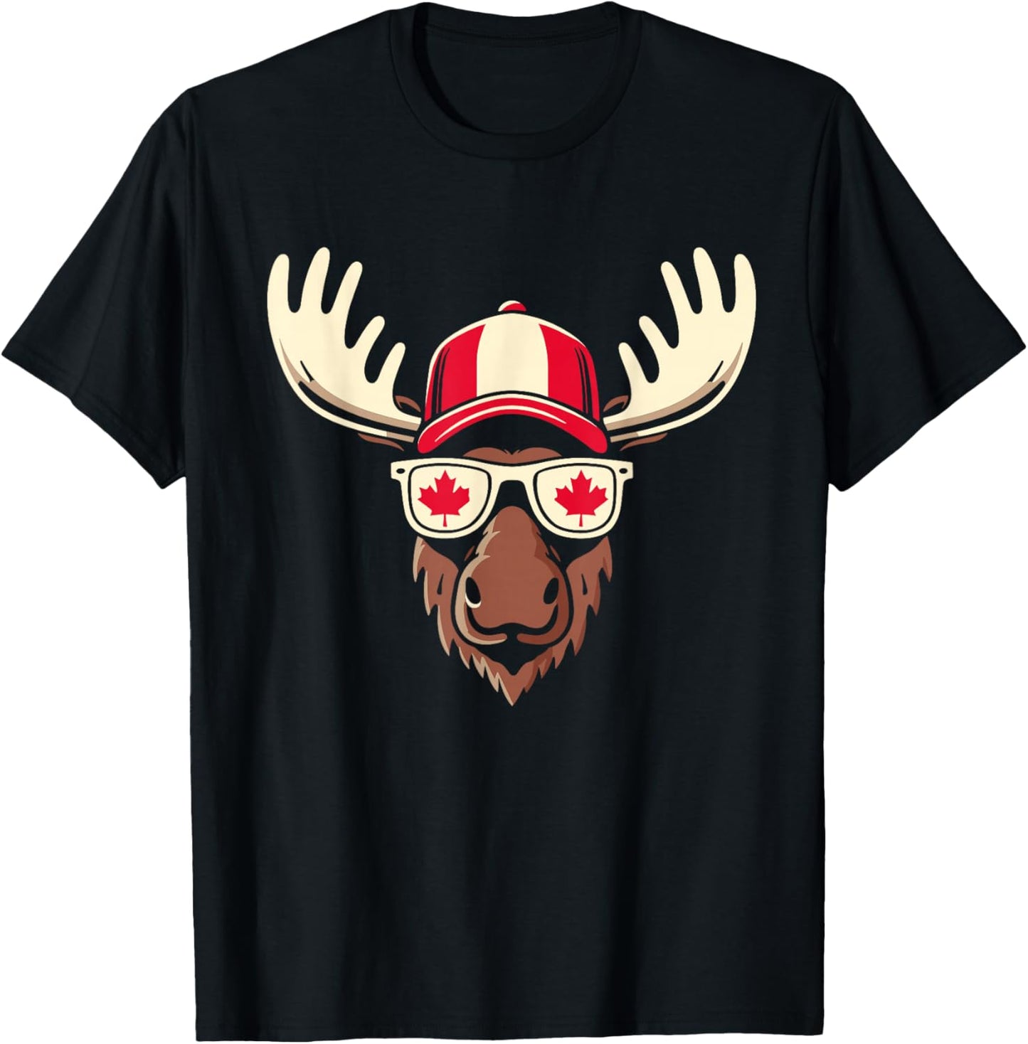 Canada Day Canadian Flag Maple Leaf Moose Sunglasses T-Shirt - T-Shirt | Black