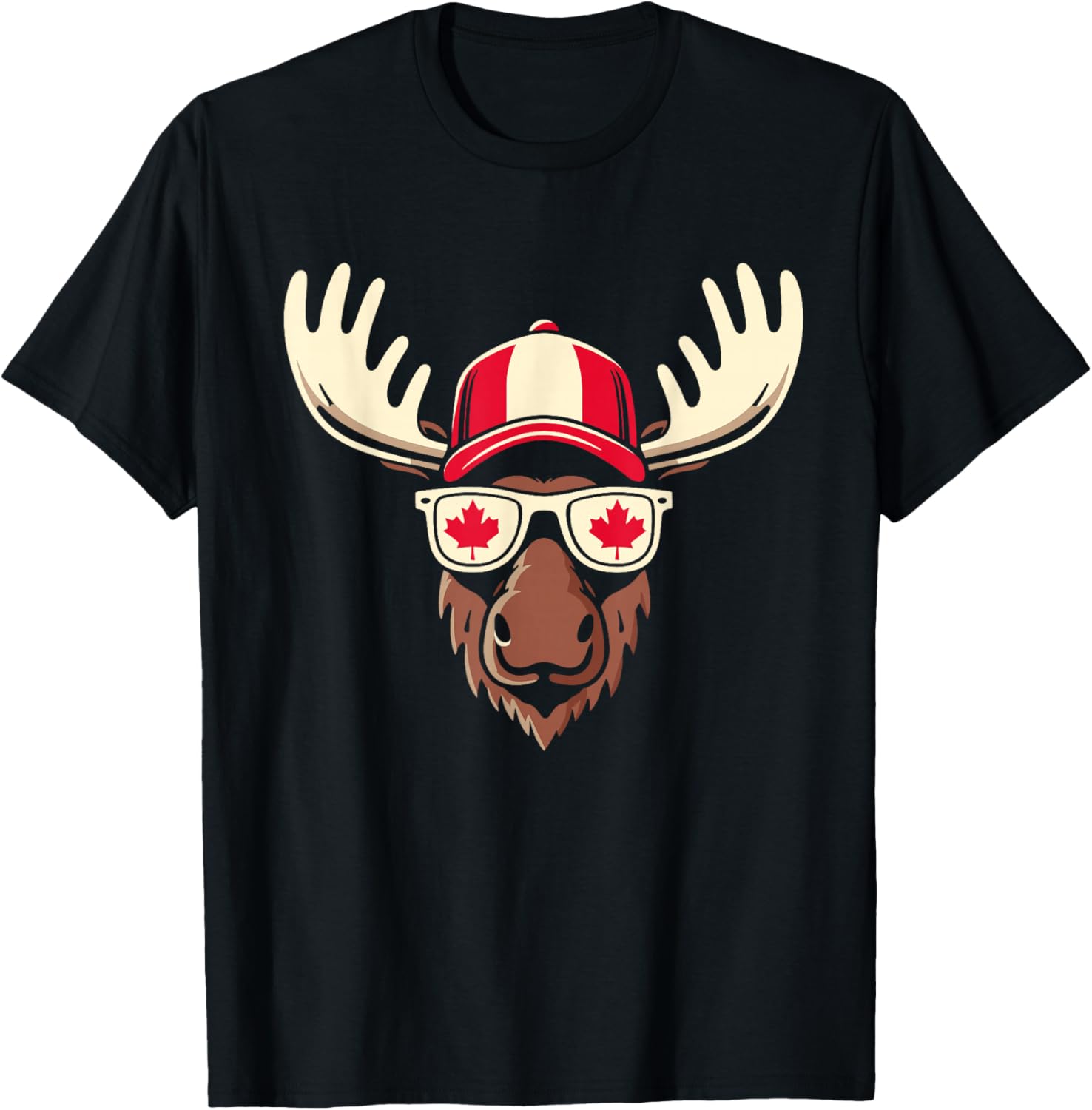 Canada Day Canadian Flag Maple Leaf Moose Sunglasses T-Shirt - T-Shirt | Black