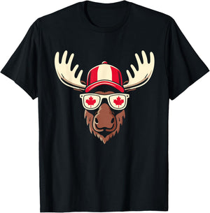 Canada Day Canadian Flag Maple Leaf Moose Sunglasses T-Shirt - T-Shirt | Black