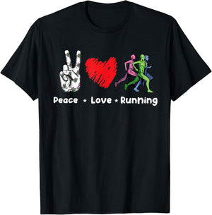 Peace Love Running Birthday Gift Runner T-Shirt - T-Shirt | Black