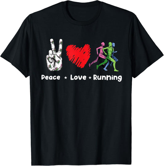 Peace Love Running Birthday Gift Runner T-Shirt - T-Shirt | Black