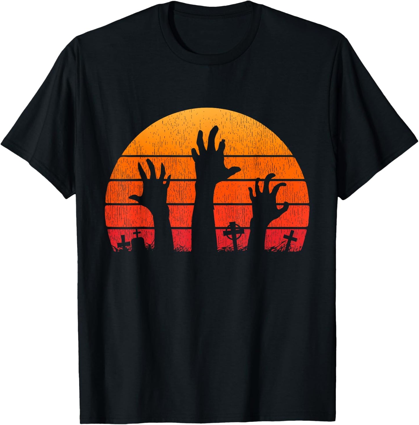 Zombie Hand Scary Costume Halloween Vintage Retro Sunset 80s T-Shirt - T-Shirt | Black