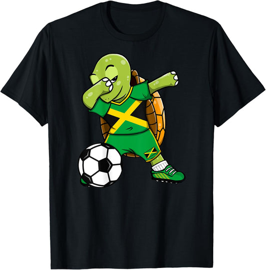 Dabbing Turtle Jamaica Soccer Fans Jersey Jamaican Football T-Shirt - T-Shirt | Black