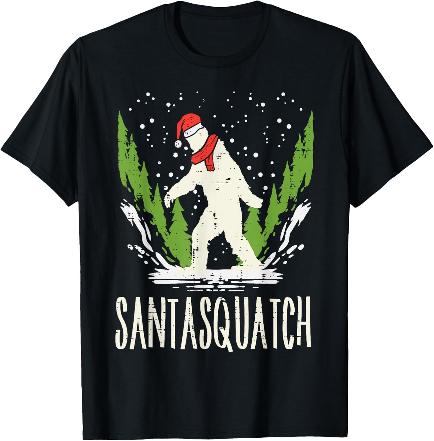 Bigfoot Sasquatch Santa Squatch Christmas Xmas Pajama PJ T-Shirt - T-Shirt | Black