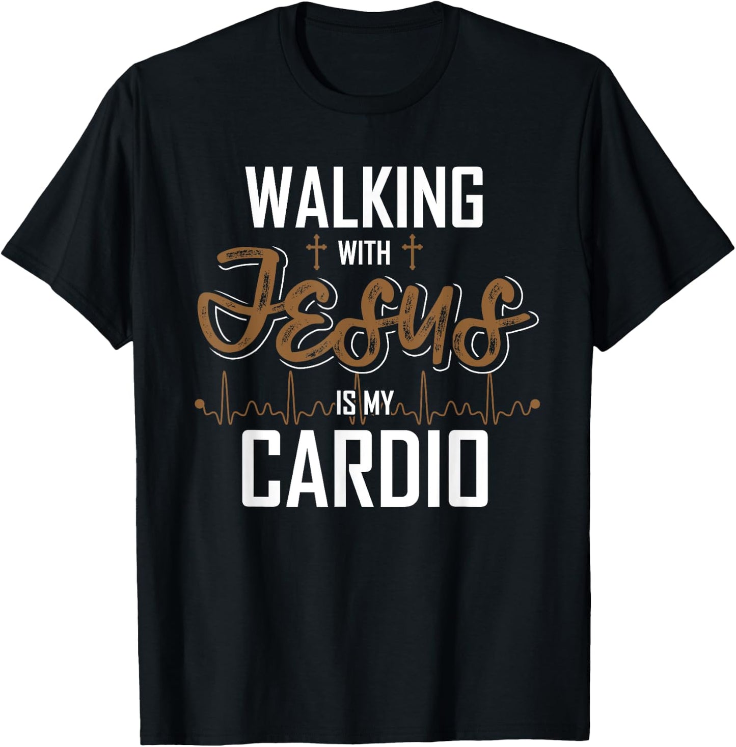 Walking With Jesus Is My Cardio Christian Gift Prayer T-Shirt - T-Shirt | Black