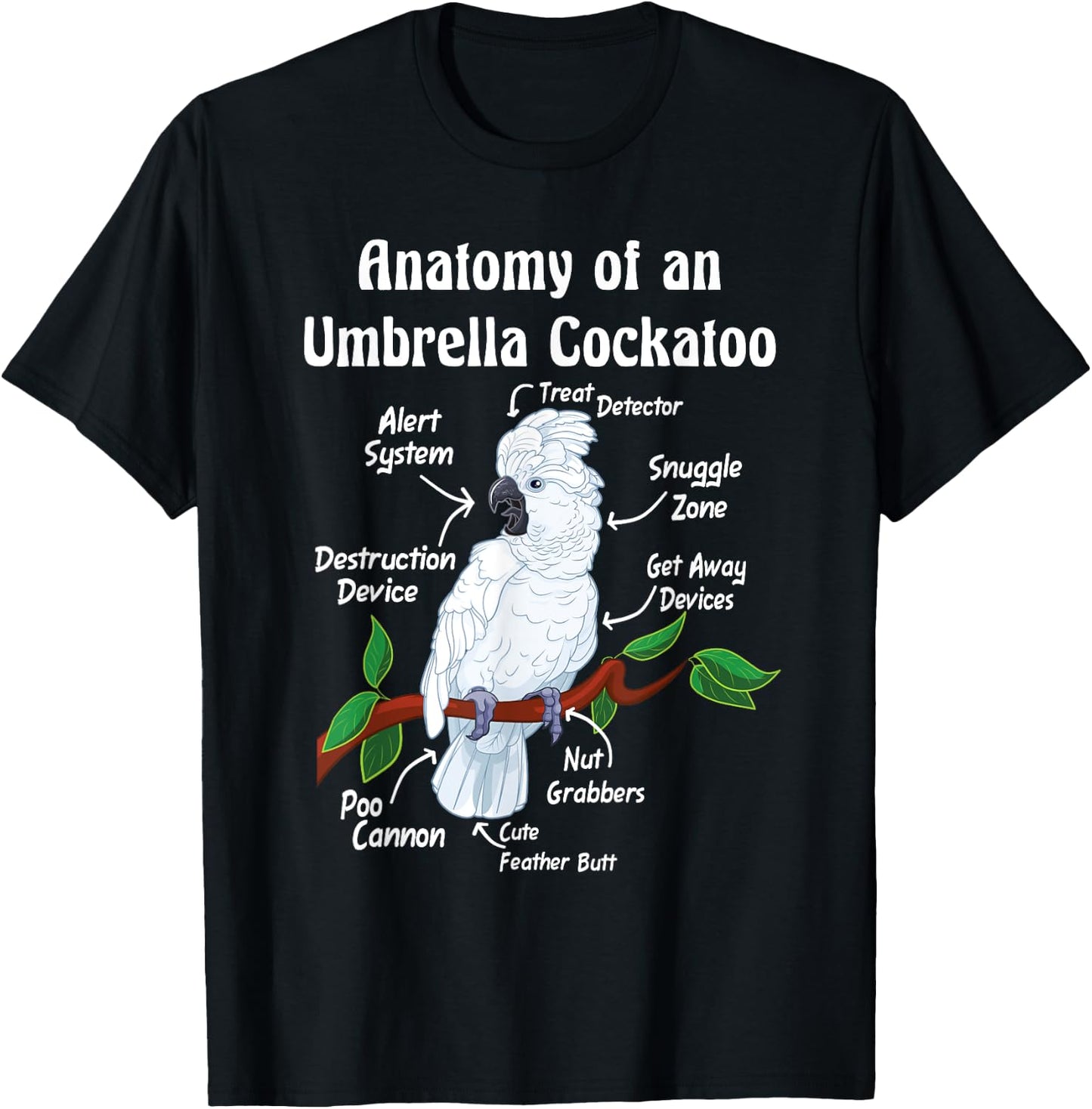 Parrot Anatomy Designs Anatomy of an Umbrella Cockatoo -Adults, Kids T-Shirt - T-Shirt | Black