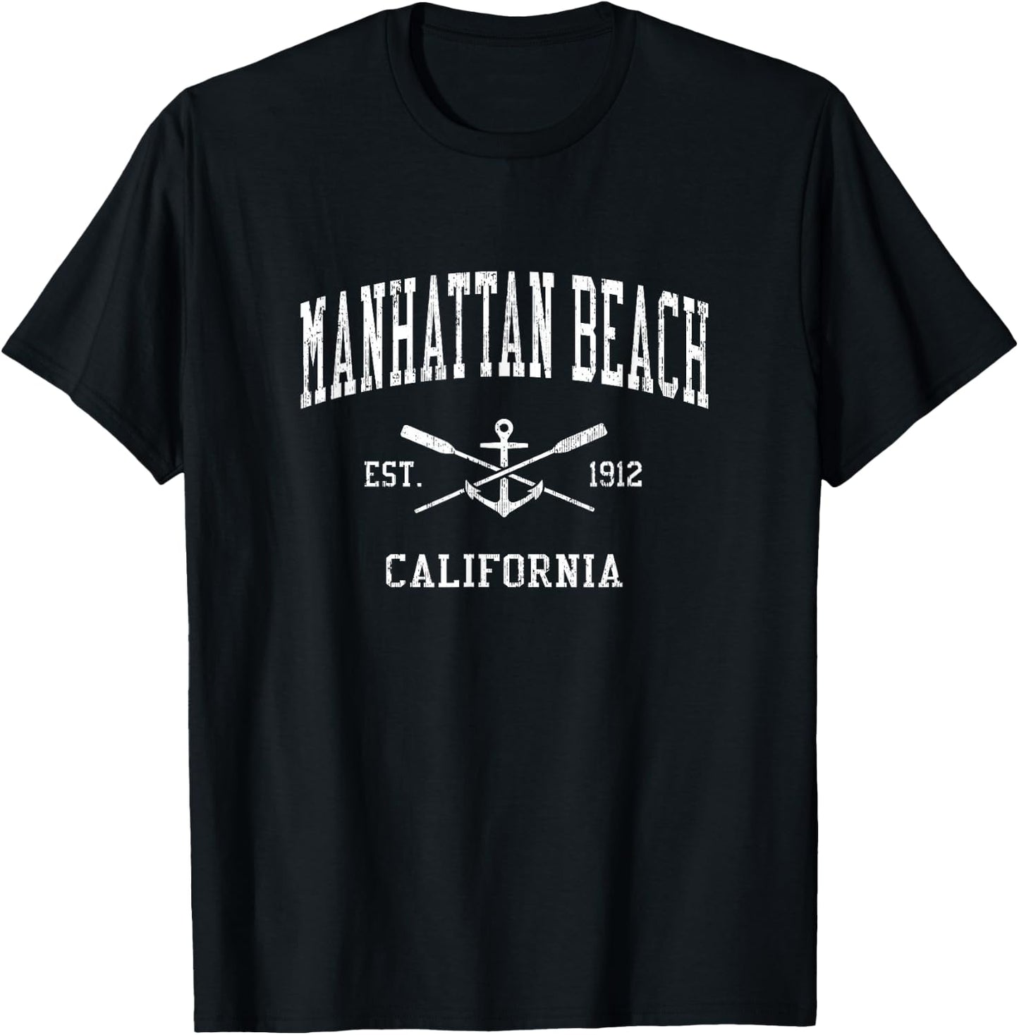 Manhattan Beach CA Vintage Crossed Oars & Boat Anchor Sports T-Shirt - T-Shirt | Black