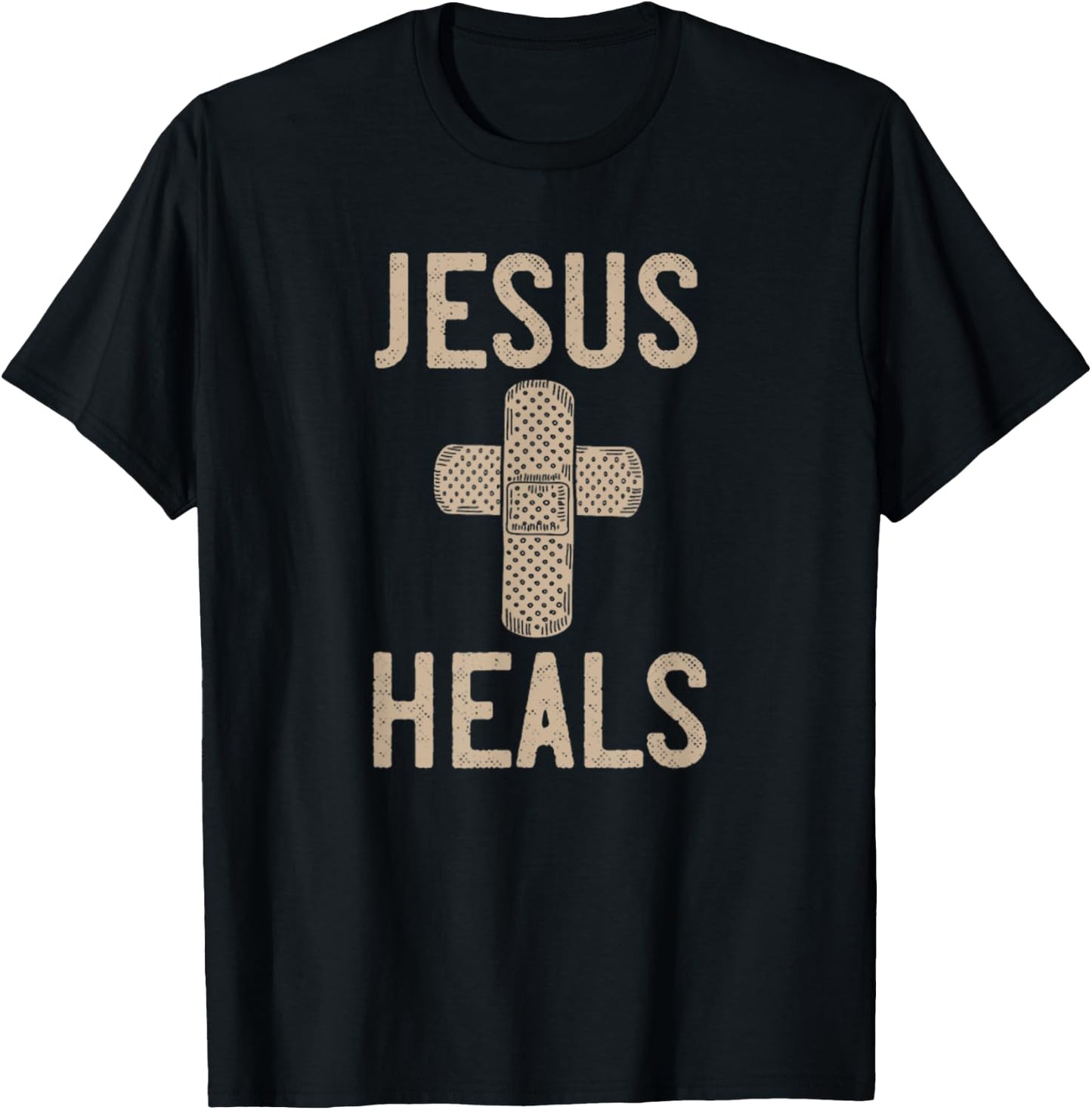 Jesus Heals Band Aid Cross T-Shirt - T-Shirt | Black