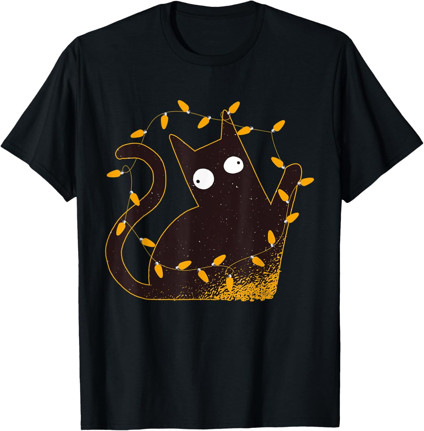 Meowy Catmas Meowie Christmas Sweater Naughty Cat Light Tree T-Shirt - T-Shirt | Black