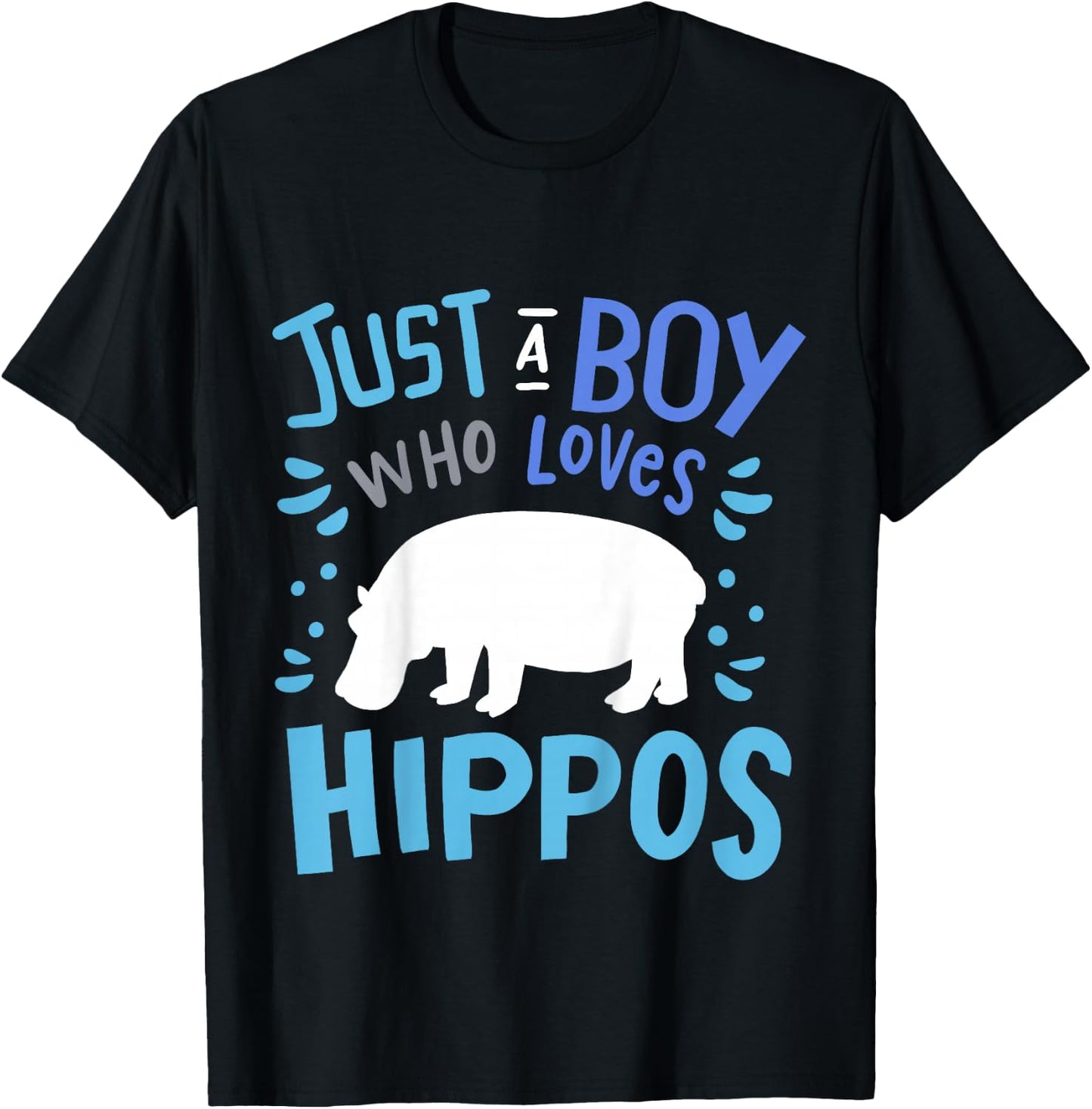 Kids Hippo Hippopotamus Just A Boy Who Loves Hippos Gift T-Shirt - T-Shirt | Black