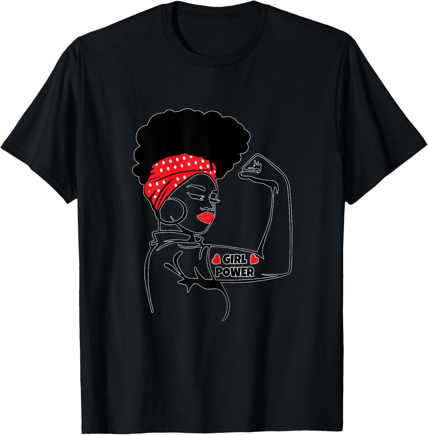 Afro Diva Power Girl Red Lips High Puff Melanin Fitness T-Shirt - T-Shirt | Black