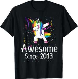 9th Birthday Unicorn Dabbing - Awesome Since 2013 T-Shirt - T-Shirt | Black