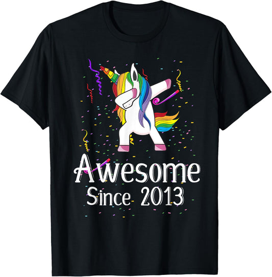 9th Birthday Unicorn Dabbing - Awesome Since 2013 T-Shirt - T-Shirt | Black