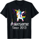 9th Birthday Unicorn Dabbing - Awesome Since 2013 T-Shirt - T-Shirt | Black