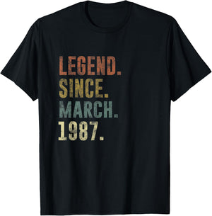36th Retro Birthday Vintage Legend Since March 1987 T-Shirt - T-Shirt | Black