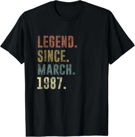 36th Retro Birthday Vintage Legend Since March 1987 T-Shirt - T-Shirt | Black