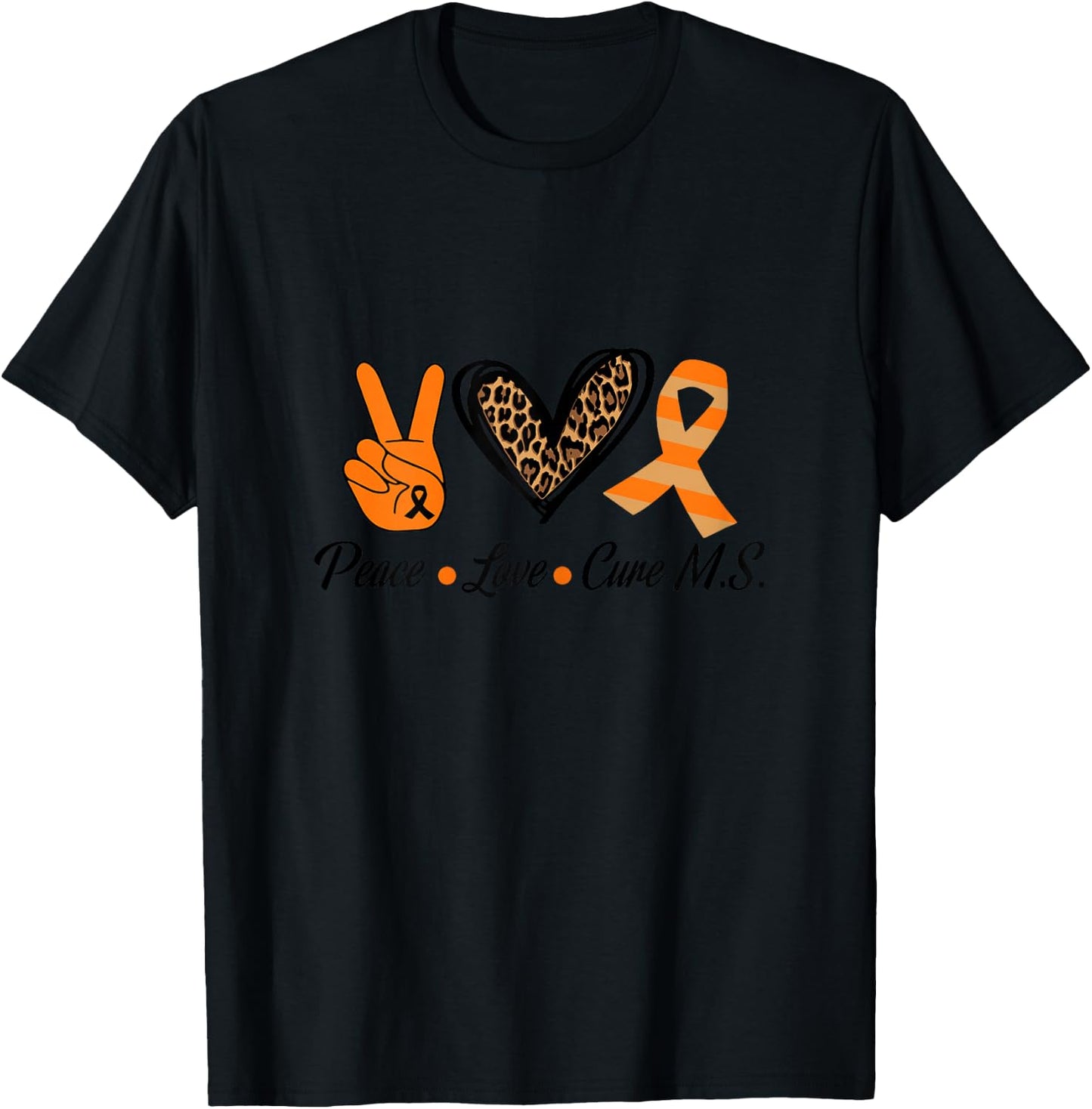 Multiple Sclerosis Awareness Peace Love Cure MS T-Shirt - T-Shirt | Black