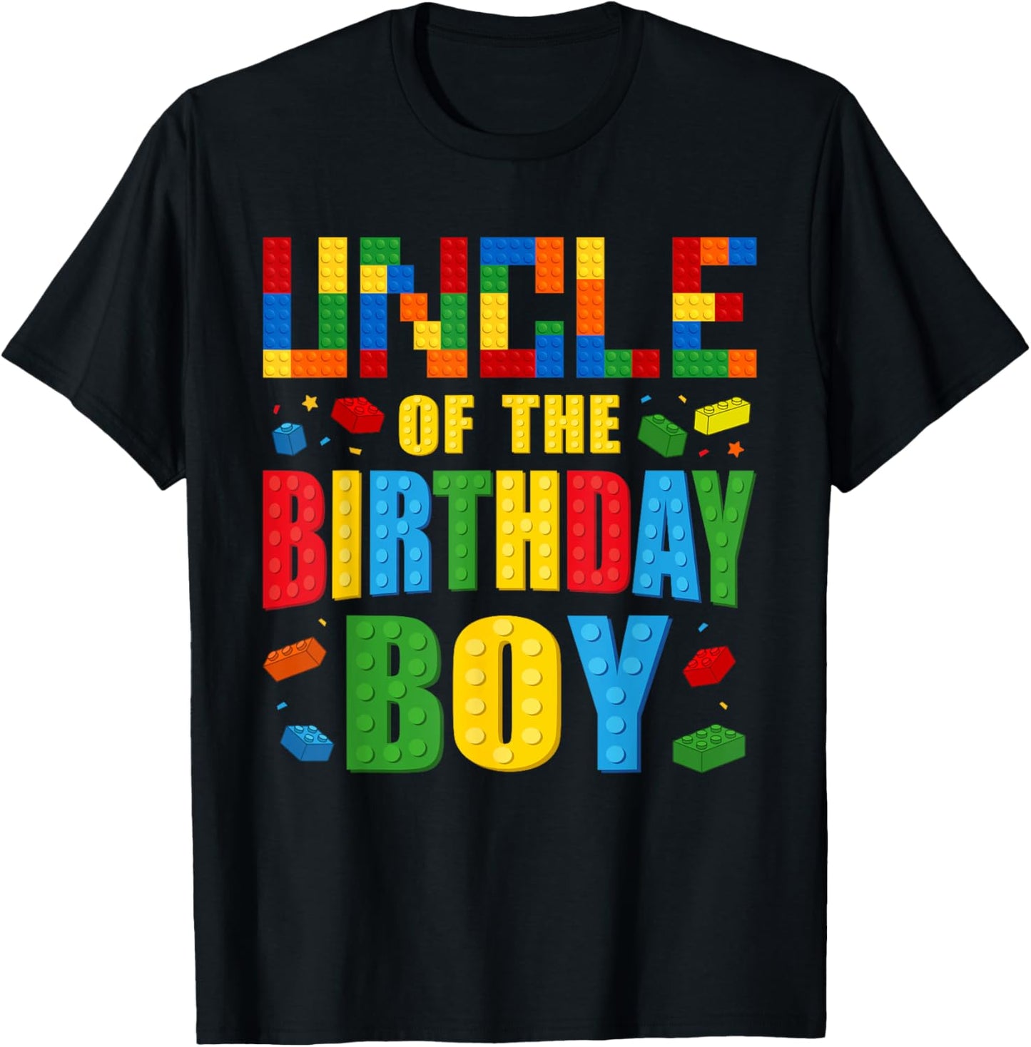 Uncle Of The Birthday Boy Building Blocks Bricks Builder T-Shirt - T-Shirt | Black