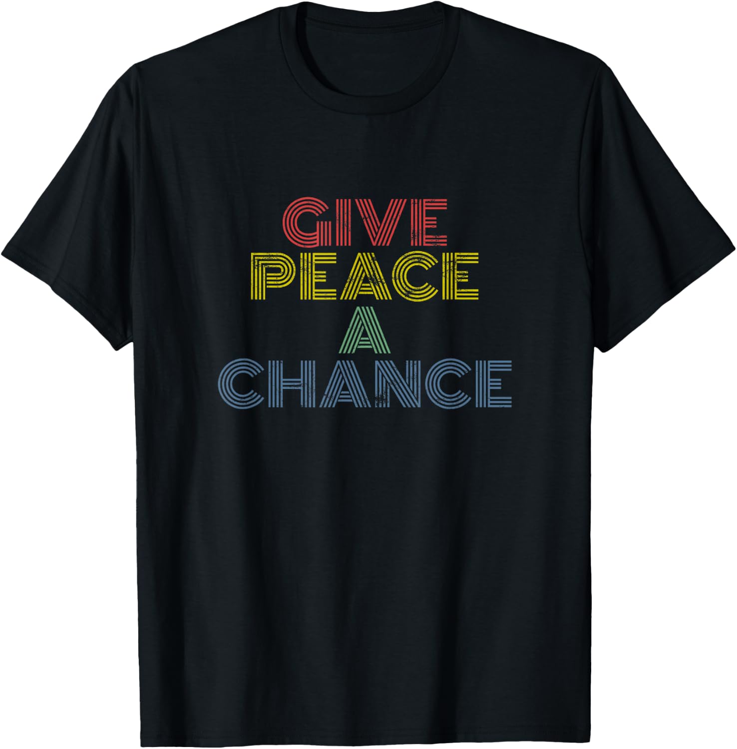 Give Peace A Chance rainbow 70s retro vintage distressed T-Shirt - T-Shirt | Black