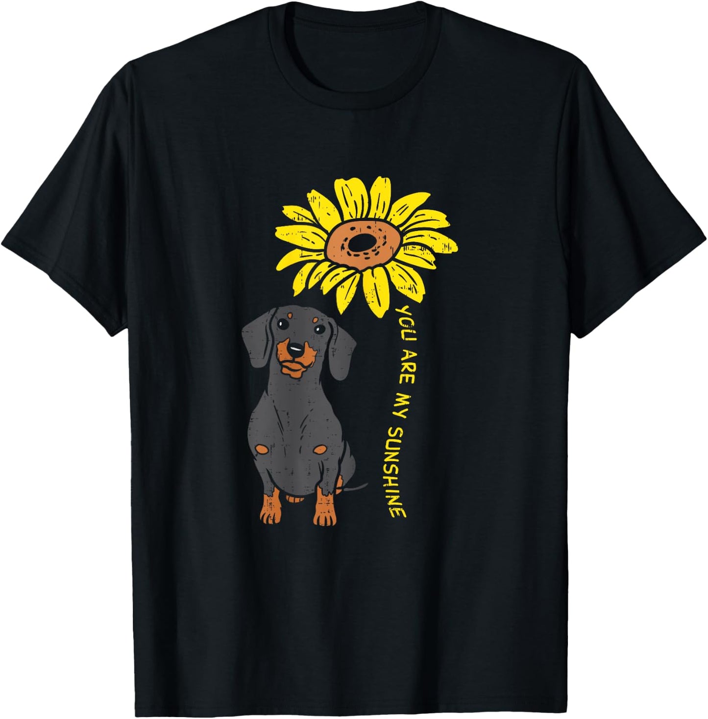 Sunflower Sunshine Dachshund Cute Weiner Dog Animal Pet Gift T-Shirt - T-Shirt | Black
