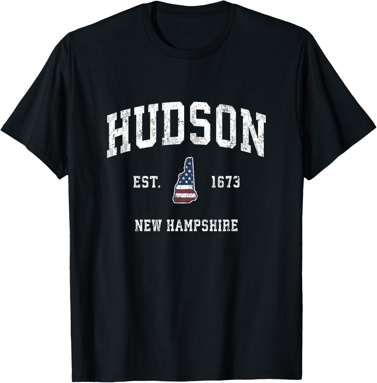 Hudson New Hampshire NH Vintage American Flag Sports Design T-Shirt - T-Shirt | Black