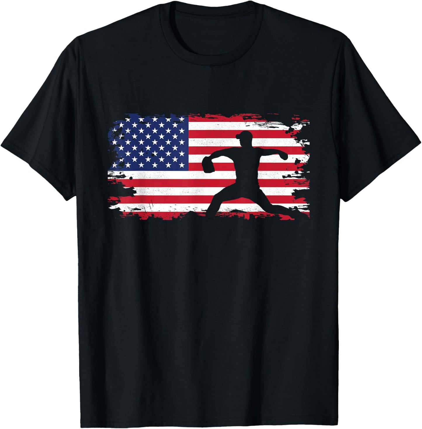 American Flag Pitcher Baseball Apparel - Baseball T-Shirt - T-Shirt | Black