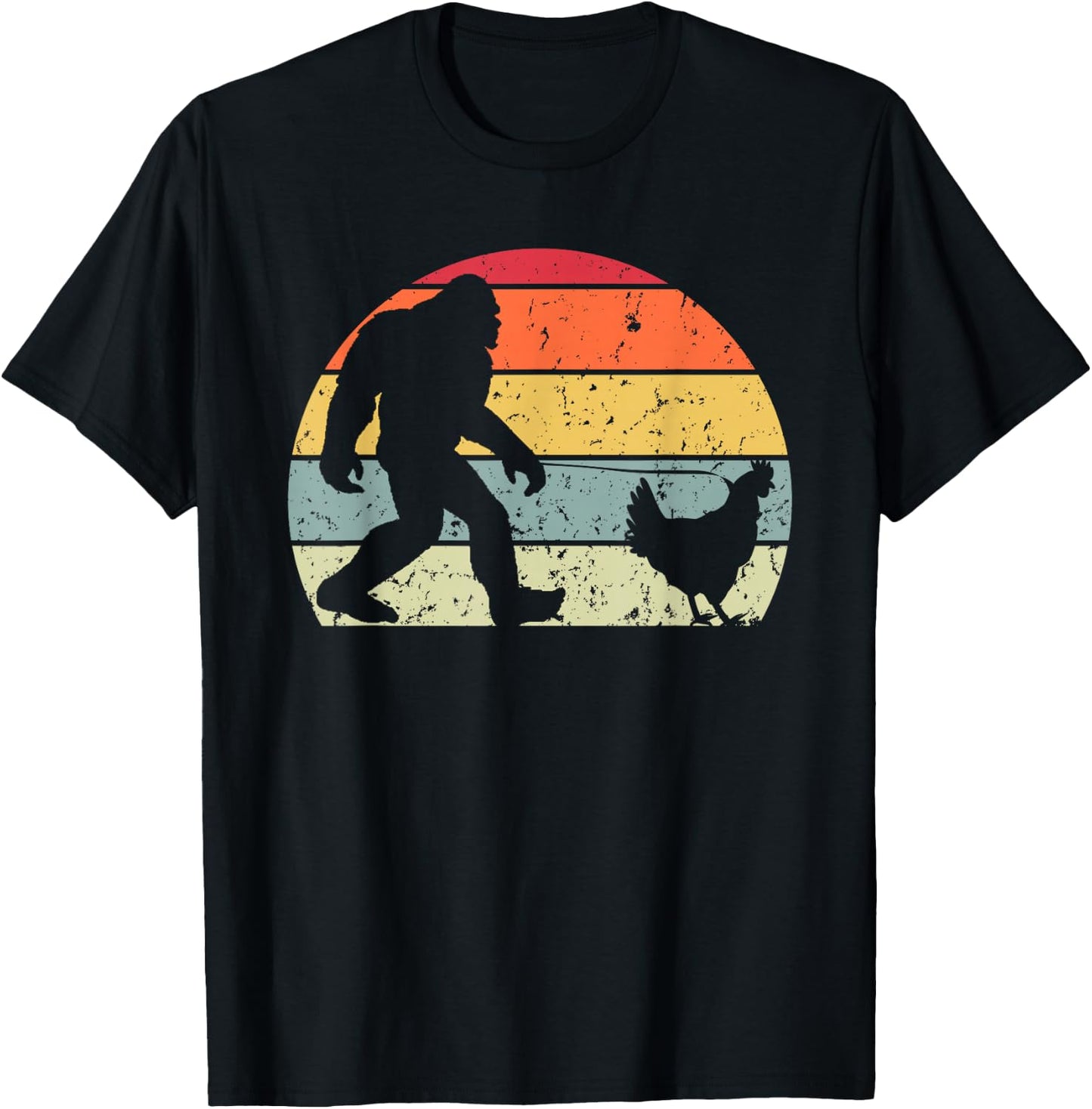 Funny Yeti Retro Vintage Sasquatch Bigfoot Walking Chicken T-Shirt - T-Shirt | Black