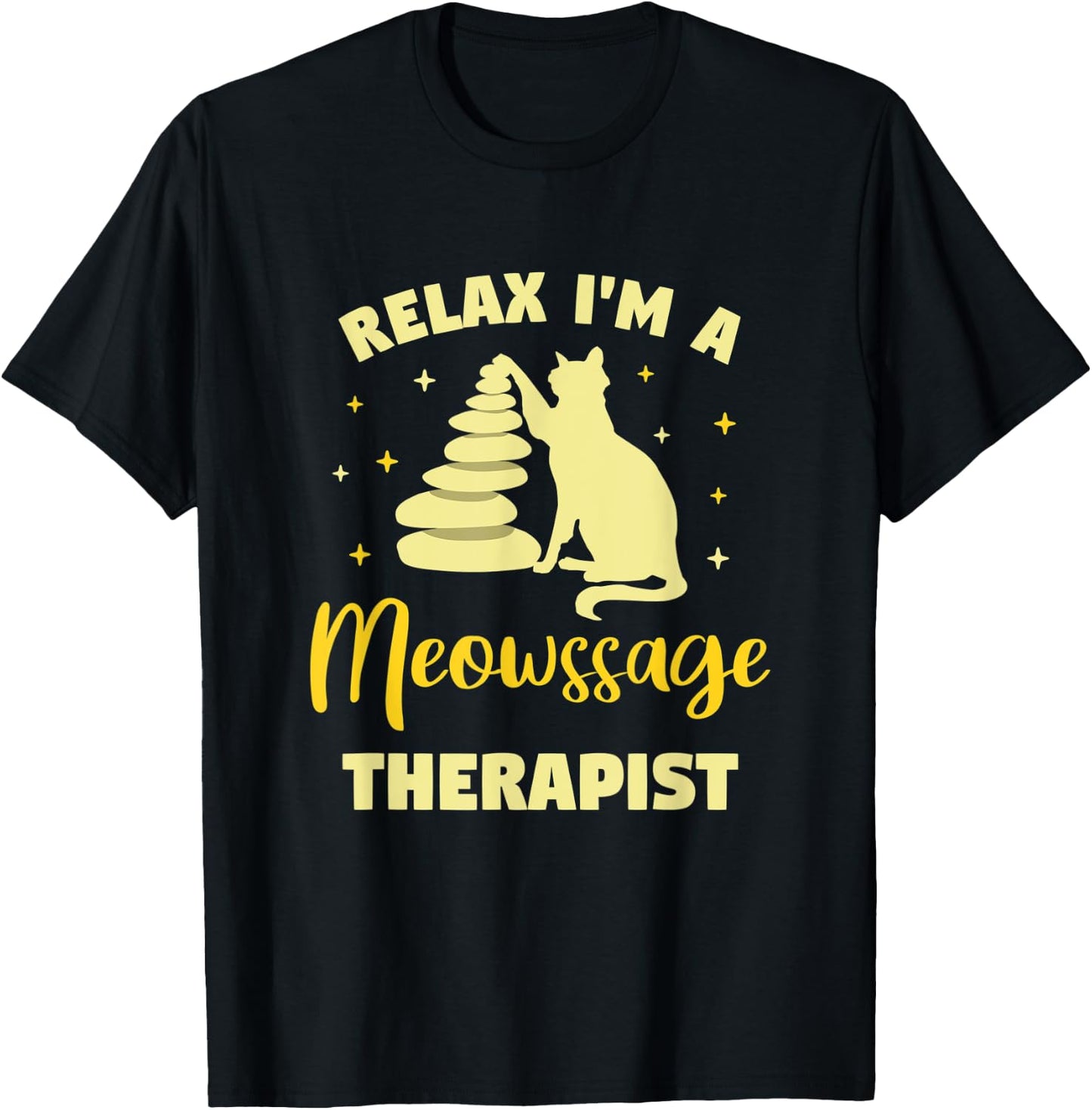 Cat Gives Massage Meowssage Therapist Funny Cat Massage Cat T-Shirt - T-Shirt | Black