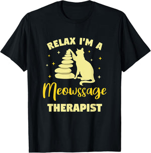 Cat Gives Massage Meowssage Therapist Funny Cat Massage Cat T-Shirt - T-Shirt | Black