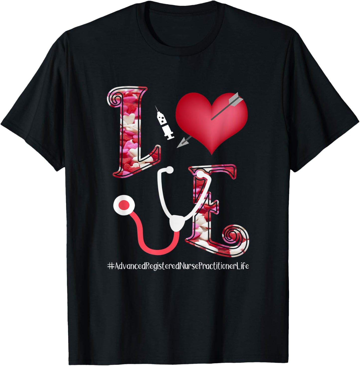 Valentine's Day Hearts Stethoscope Love ARNP Nurse Gift T-Shirt - T-Shirt | Black