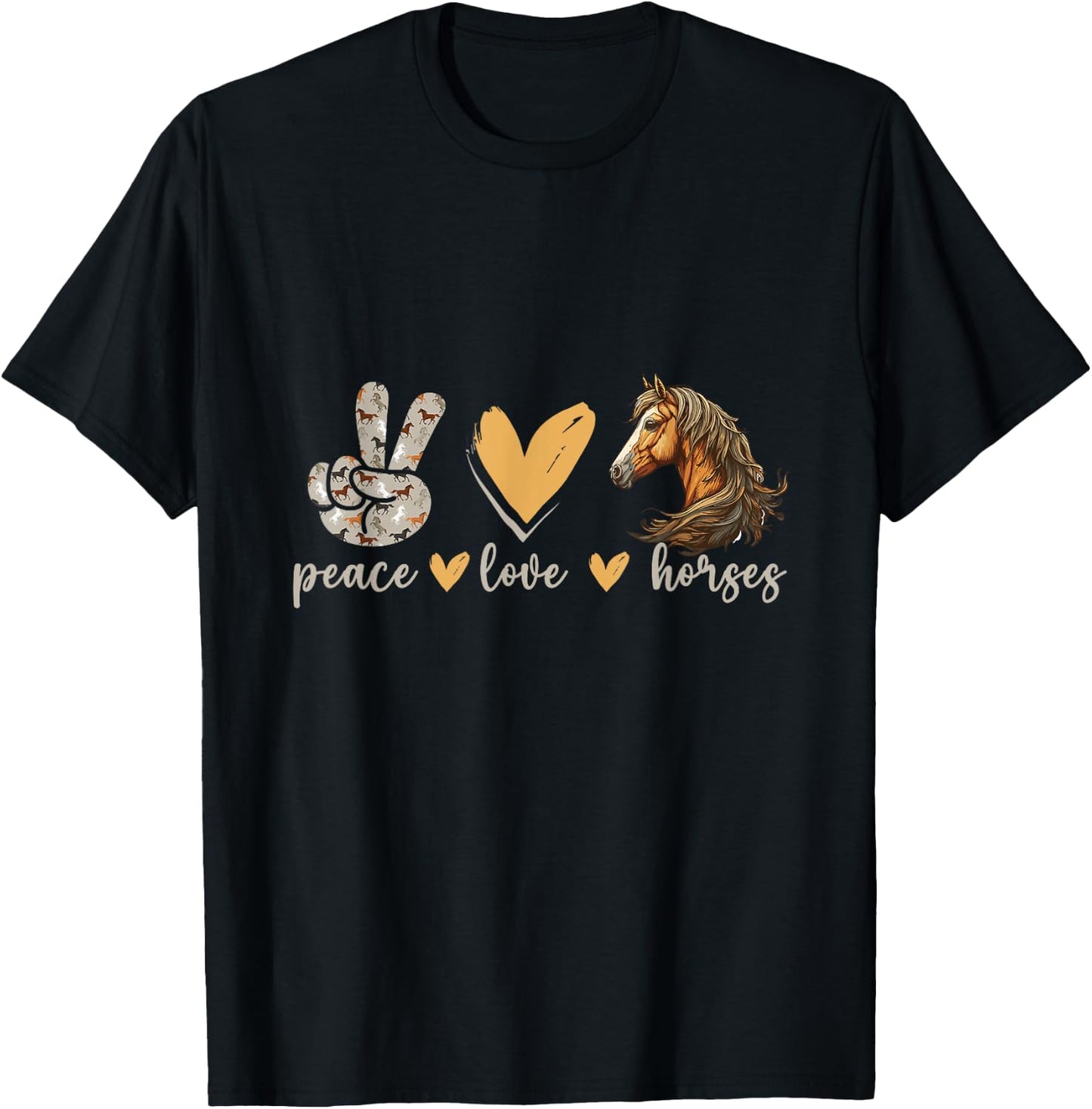 Peace Love Horses Girl I Love My Horses Equestrian Horseback T-Shirt - T-Shirt | Black