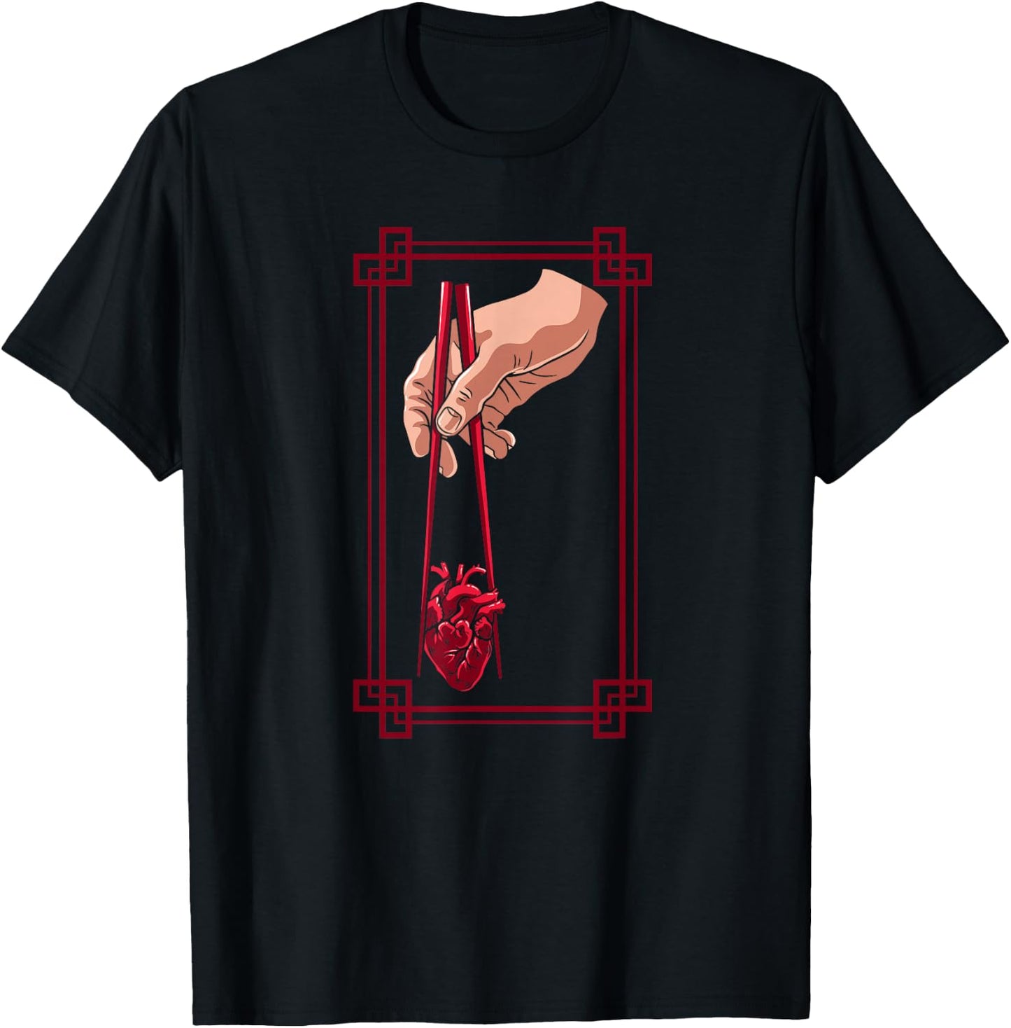 Weird Goth Chopstick Heart Japanese Aesthetic Anime Lover T-Shirt - T-Shirt | Black
