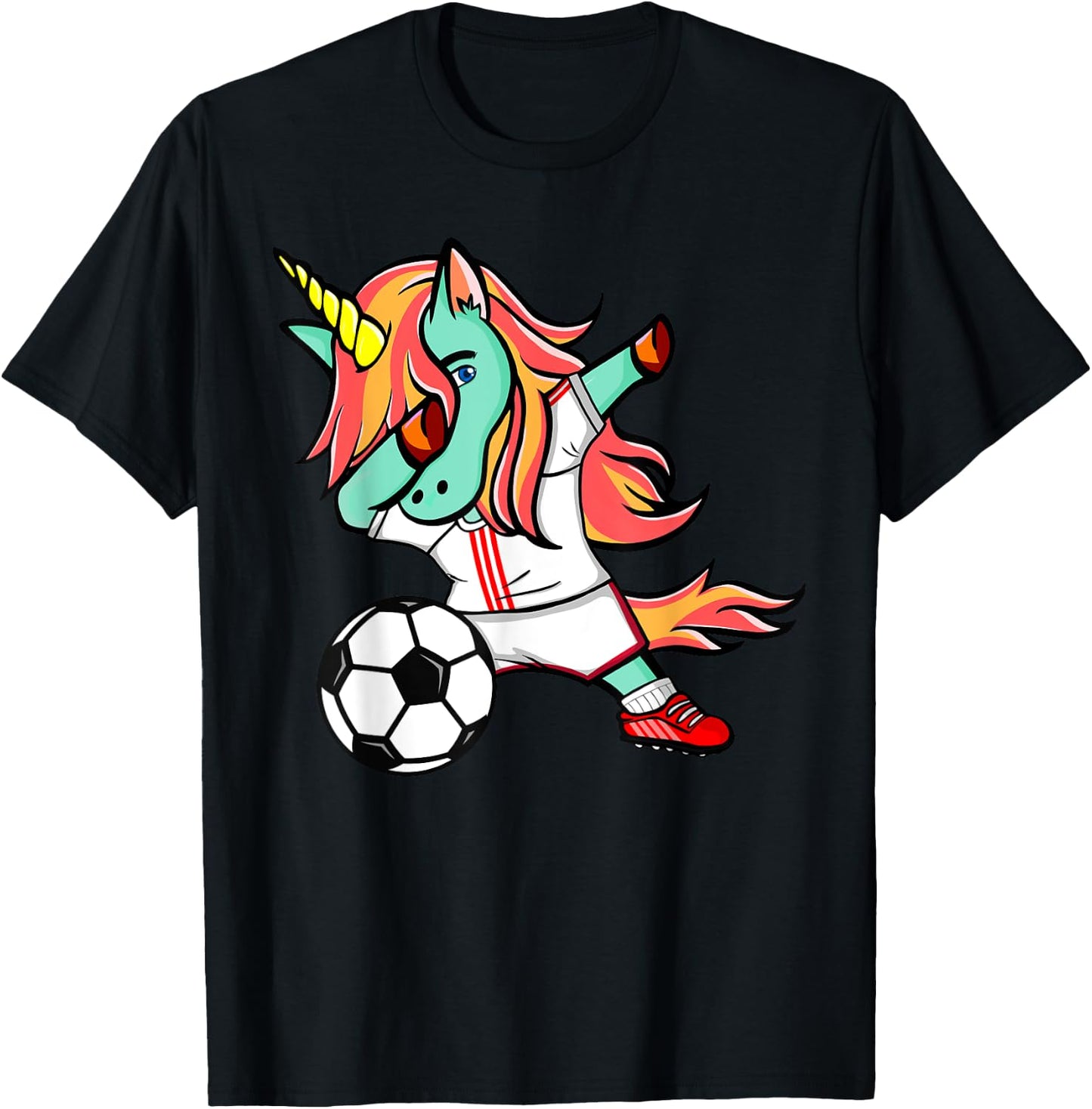 Dabbing Unicorn Soccer On White Red Sport Football Jersey T-Shirt - T-Shirt | Black