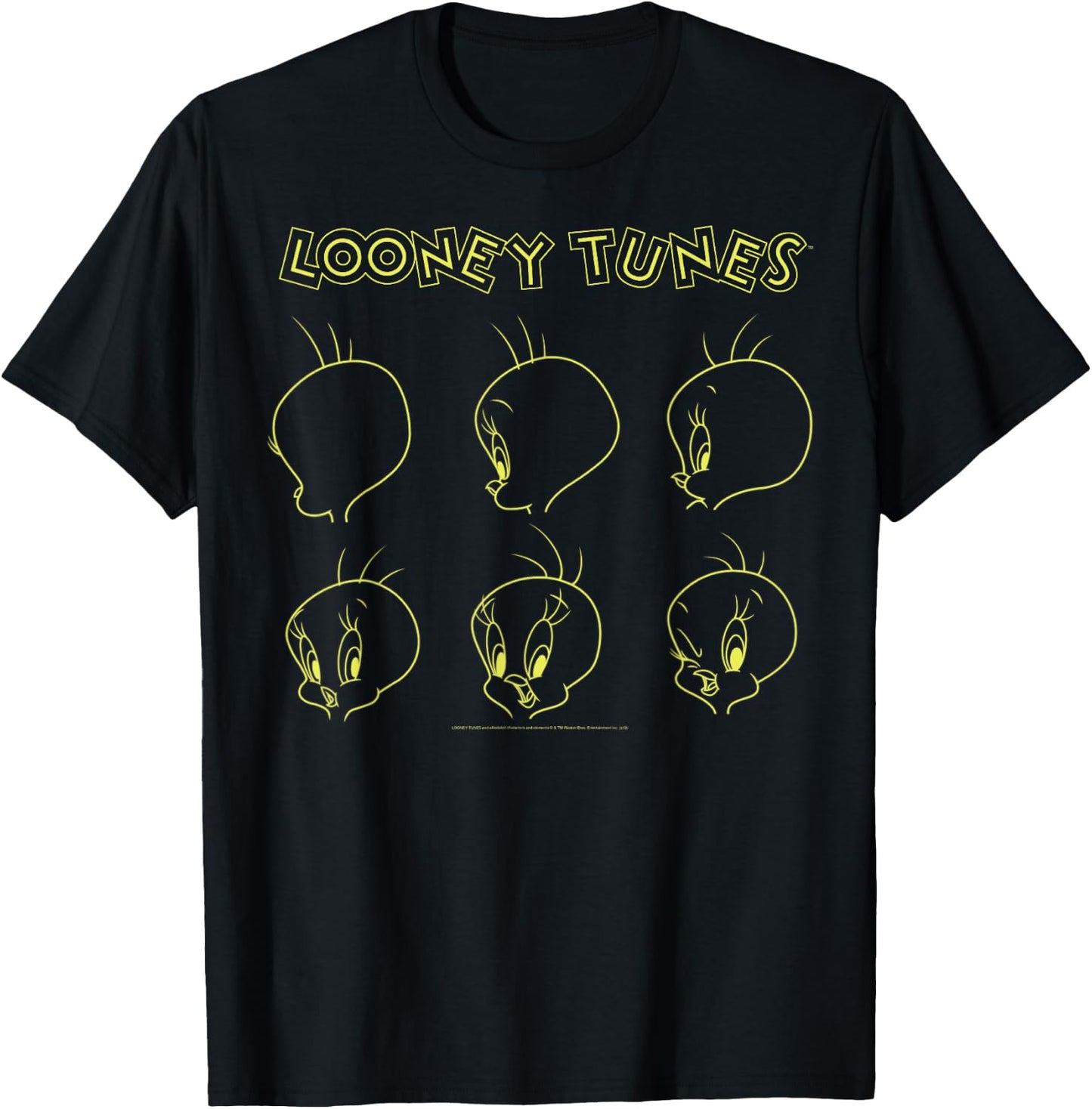 Looney Tunes Tweety Bird Line Art Faces T-Shirt - T-Shirt | Black